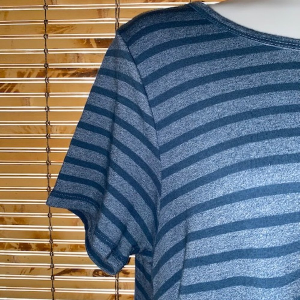 LuLaroe Heathered Blue-Gray & Blue Striped Carly Swing Dress - Picture 5 of 15